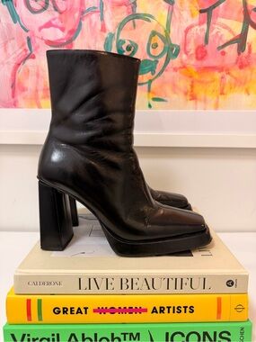 Jeffery Campbell Black Leather Block Heel Ankle Boots